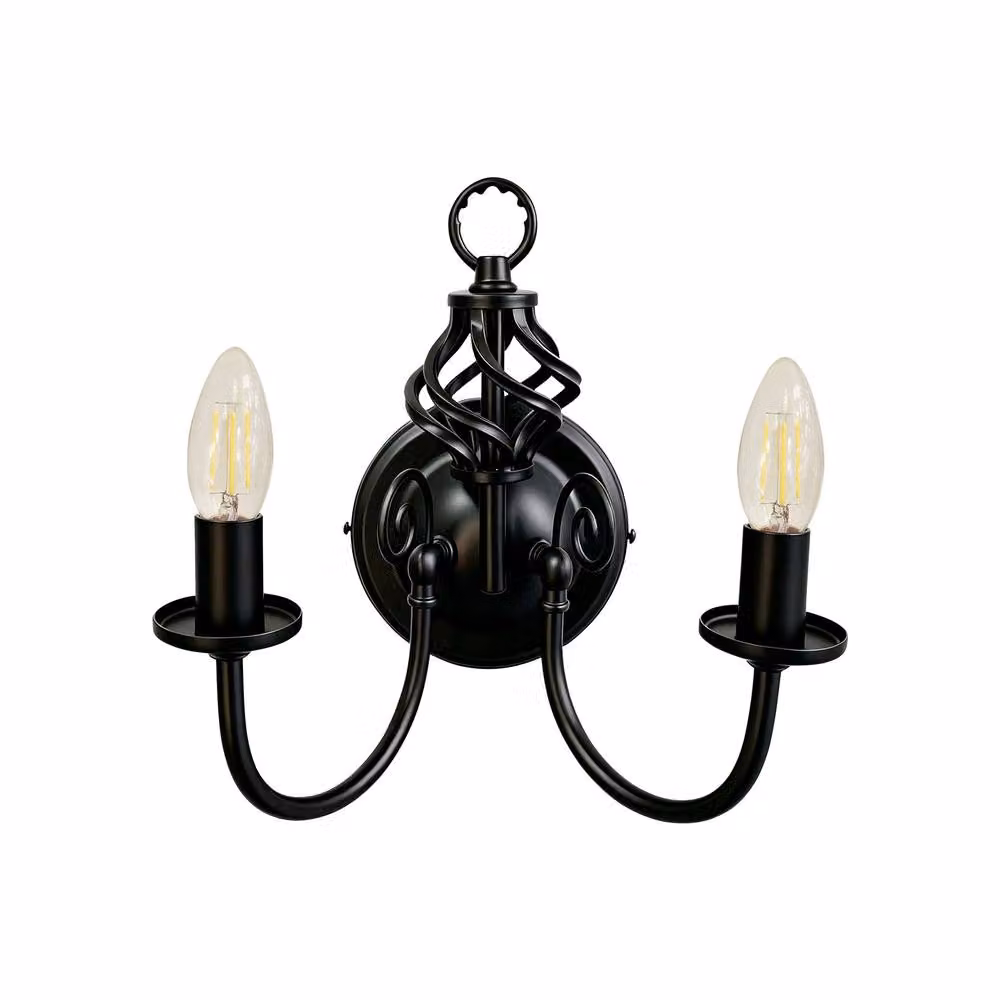 First Choice Lighting Barley Twist Set of 2 Black Metal Wall Lights – 2