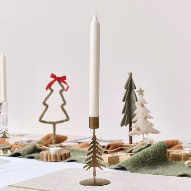 Melody Maison Gold Metal Christmas Tree Taper Candle Holder, Height: 16 cm, Diameter: 6.5 cm