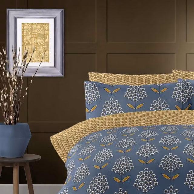Bellissimo Christine Reversible Floral Blue Polycotton Duvet Set with Pillowcases, 140 x 200 cm