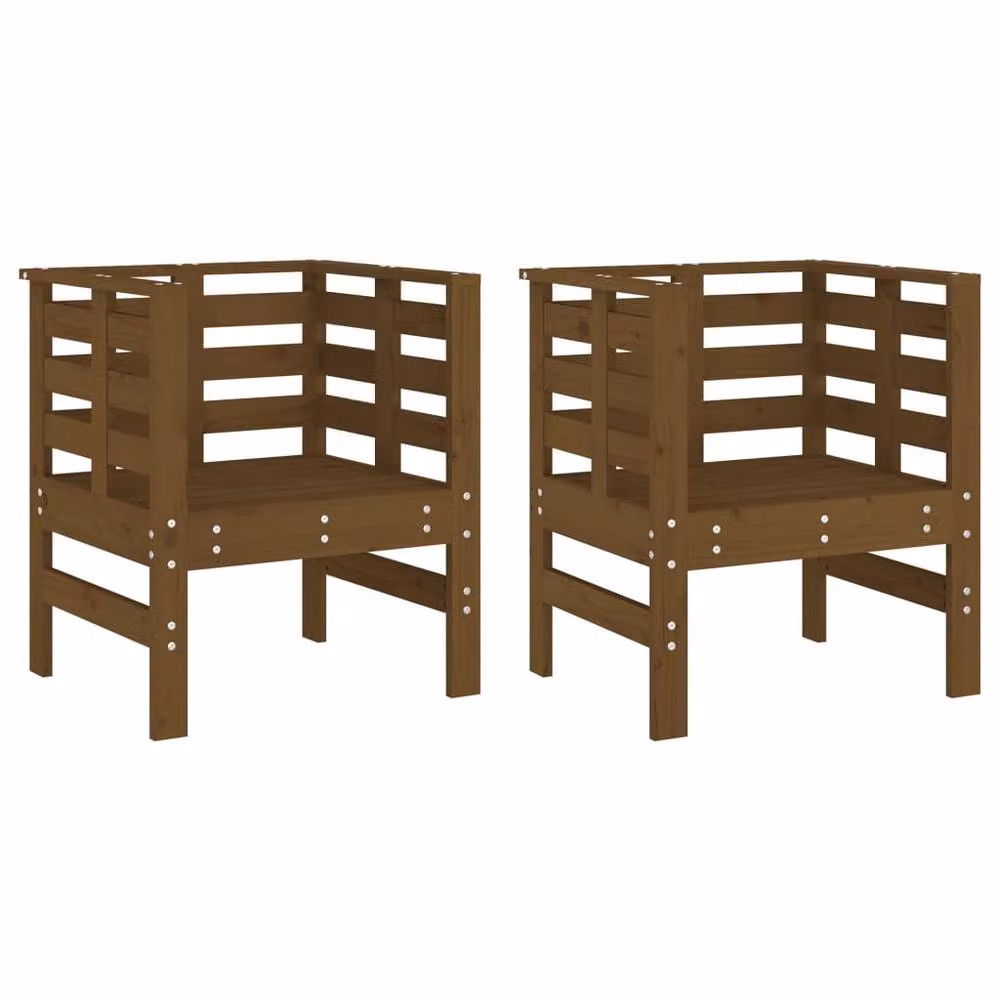 Berkfield Home Beautiful Modern Garden Chairs, Set of 2, Honey Brown Solid Pine Wood, W/D/H: 61.5 x 53 x 71 cm – 2
