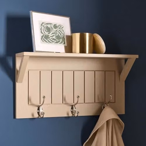 OHS Scandinavian Style Wall Mounted Coat Rack with Shelf in Brown and Beige – 1