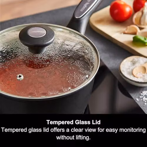 Morphy Richards 3-Piece Forged Aluminium Non-Stick Pan Set with Glass Lids in Black, 16, 18 and 20cm – 7
