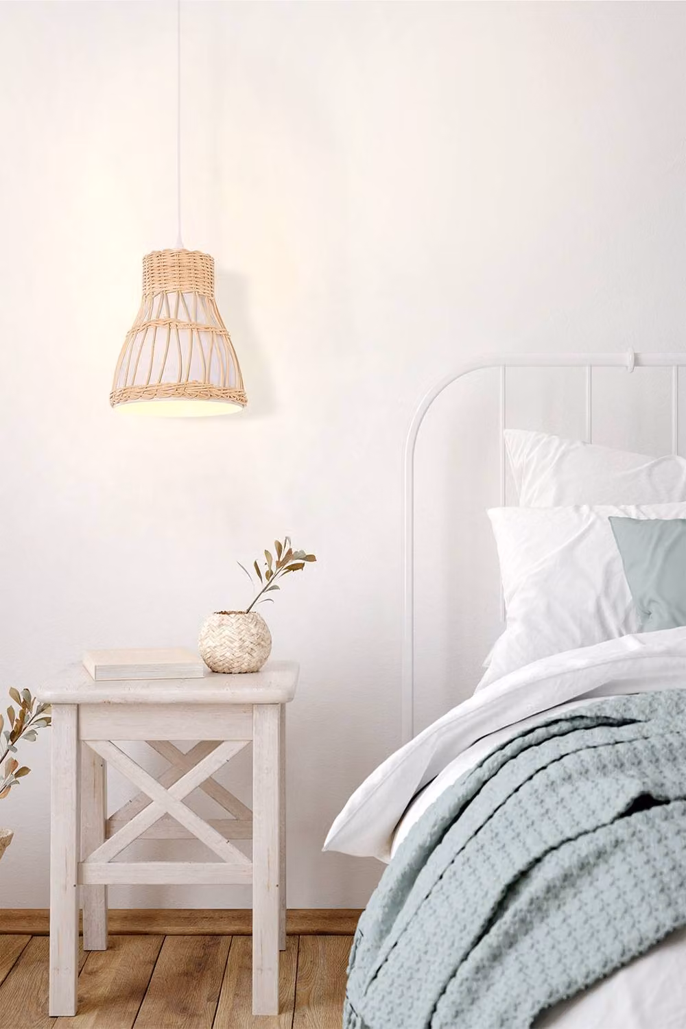 Living and Home Handmade Rattan Pendant Light, White Woven Boho Suspended Ceiling Lamp – 4