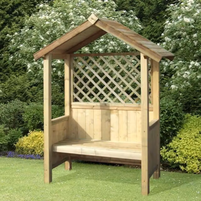 Pantheon Artemis Fixed Seat Arbour in Brown Rustic Wood