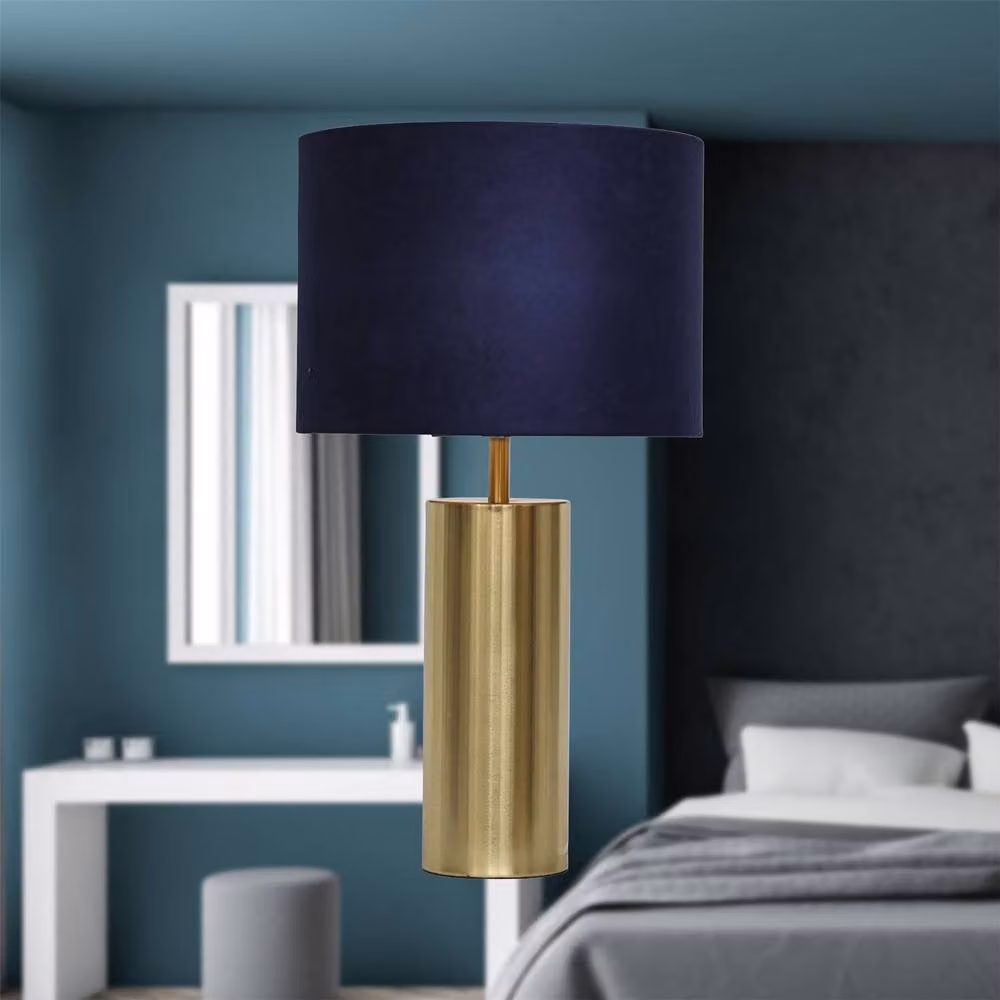 First Choice Lighting Amber Gold Touch Operated Table Lamp with Blue Velvet Shade, Height: 39.5 cm – 4