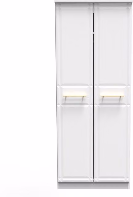 Ready Assembled 2 U Hereford 2 Door Wardrobe with Internal Shelves and Hanging Rod in White and Gold