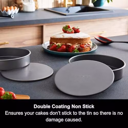 Morphy Richards Non-Stick Carbon Steel Loose Base Round Cake Tin Set in Grey – 4