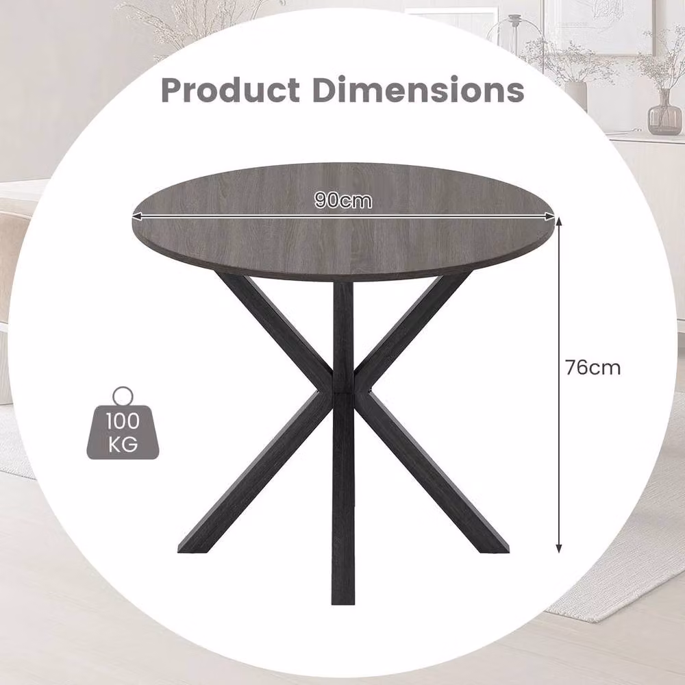 KORVIXA Round Wood Dining Table in Black with Rustic MDF Laminate Finish – 2