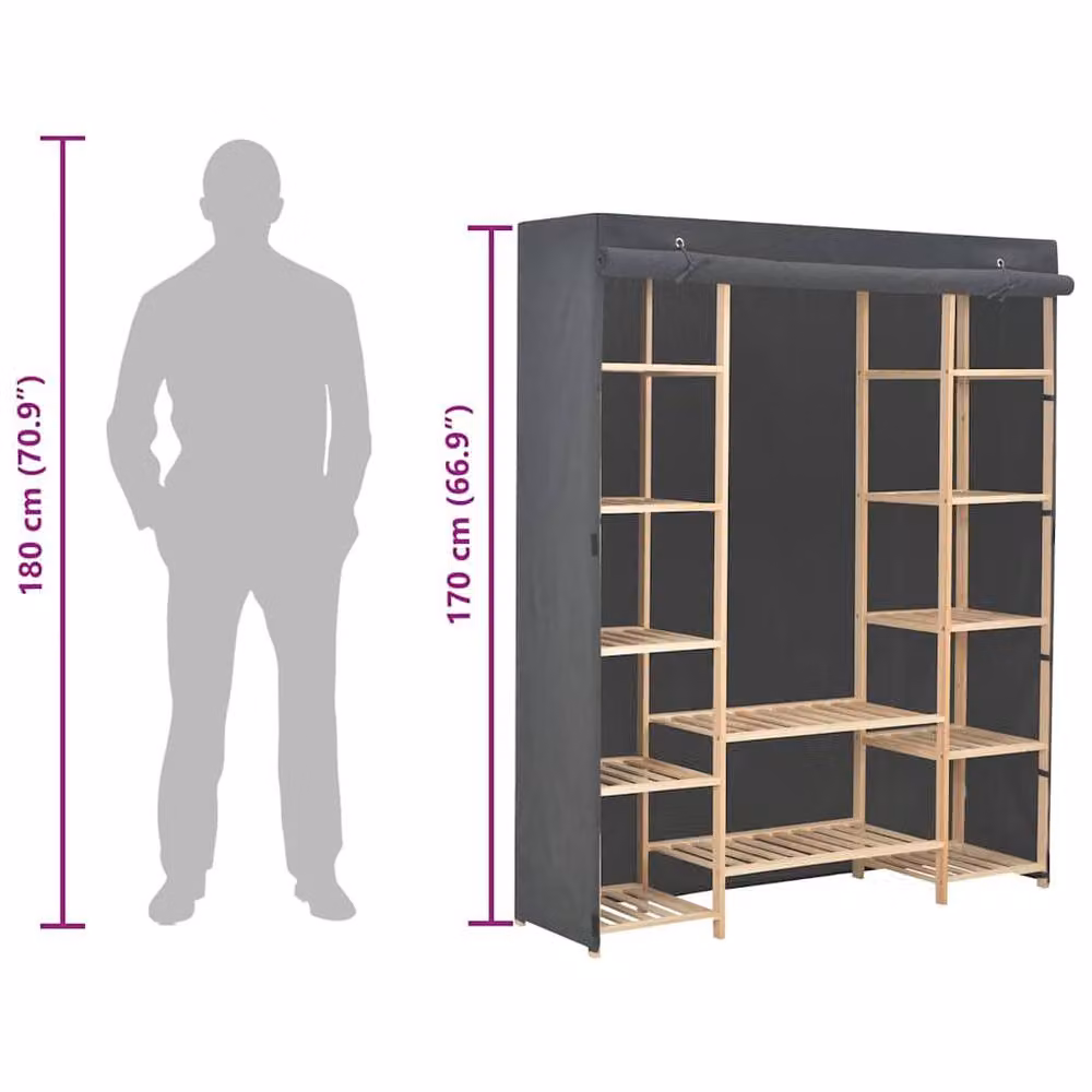 Berkfield Home Grey Fabric Wardrobe W/D/H: 135 x 40 x 170 cm – 6