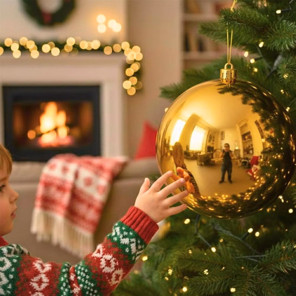Shatchi Gold Glossy Christmas Bauble, 25cm Round Plastic Hanging Ornament – 5