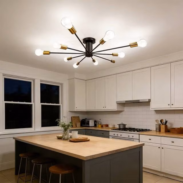 INMTFEI Black and Gold 10-Light Modern Sputnik Flush Mount Ceiling Chandelier – 1