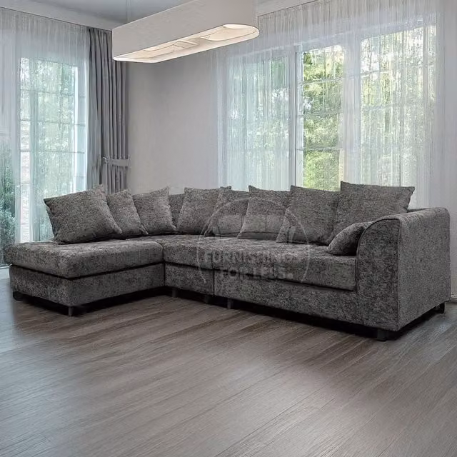 Furnishings For Less UK Monaco Grey Chenille Fabric Large 5 Seater L Shaped Corner Sofa, Left Hand Facing