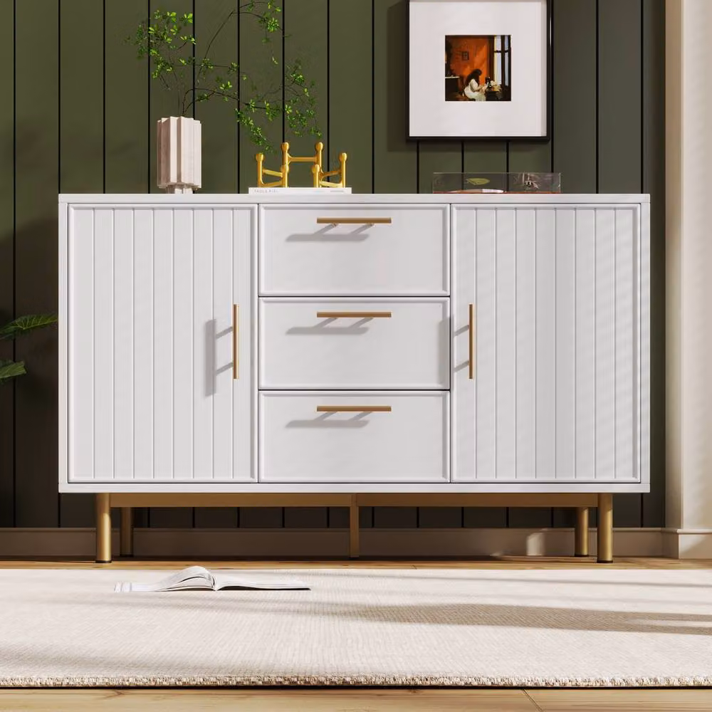 ModernLuxe White Matt Sideboard with 2 Doors, 3 Drawers and Adjustable Shelf, W/D/H: 120 x 40 x 75 cm – 3