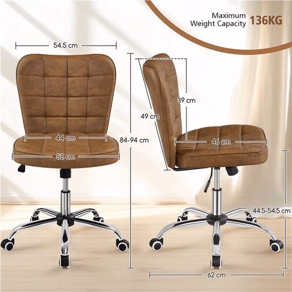 Kelvenix Brown Faux Leather Mid-back Office Task Chair with 360 Degree Swivel and Castors, W/D/H: 44.5 x 46.0 x 52.0 cm – 2