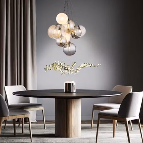 Netlighting Ballgi Globe Pendant Ceiling Light in Matt Black with Smoky Glass Spheres for 9x G9 Bulbs – 3