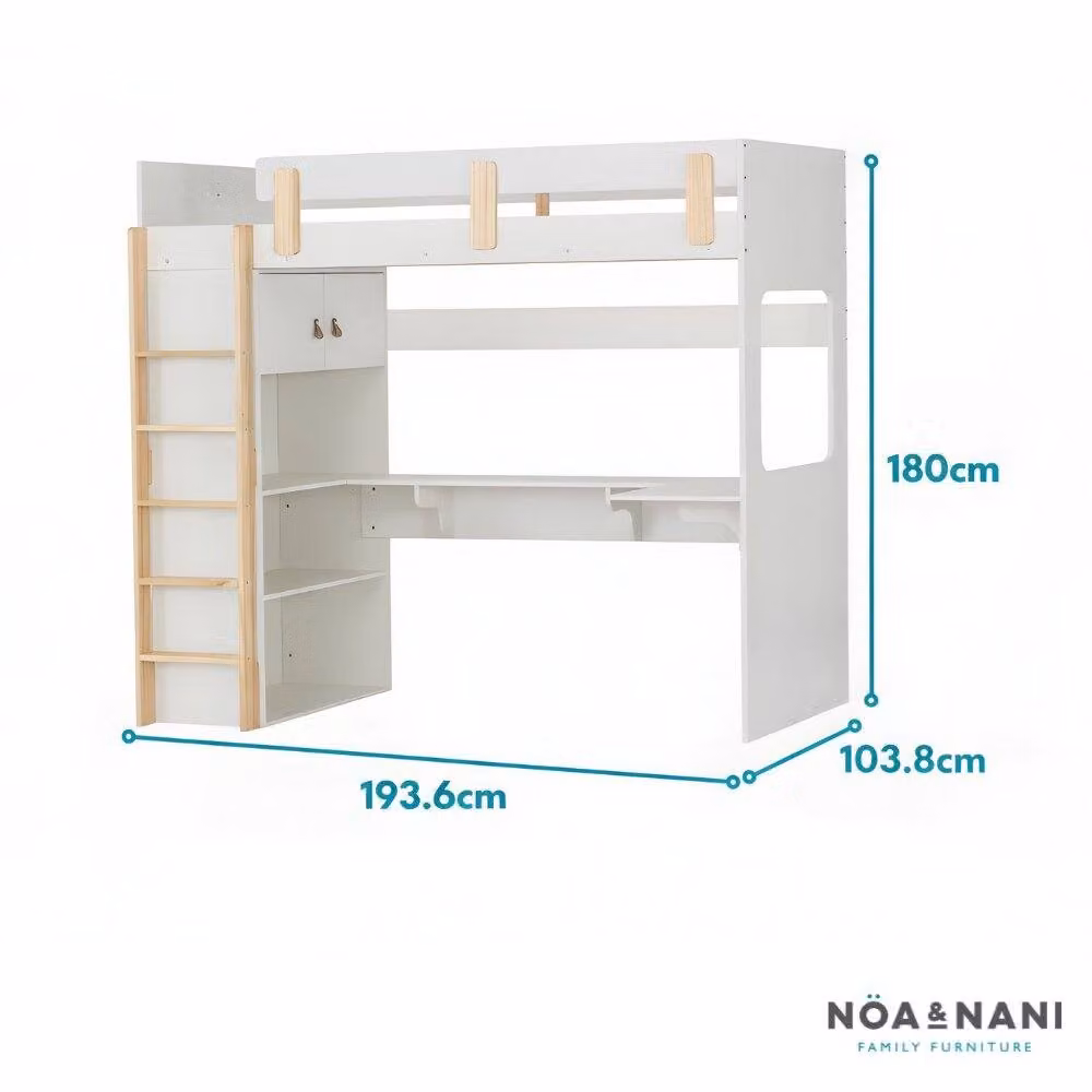 Nöa and Nani Nells High Sleeper Cabin Bed with Built-in Desk and Storage in White, Single Size, 90 x 190 cm – 2