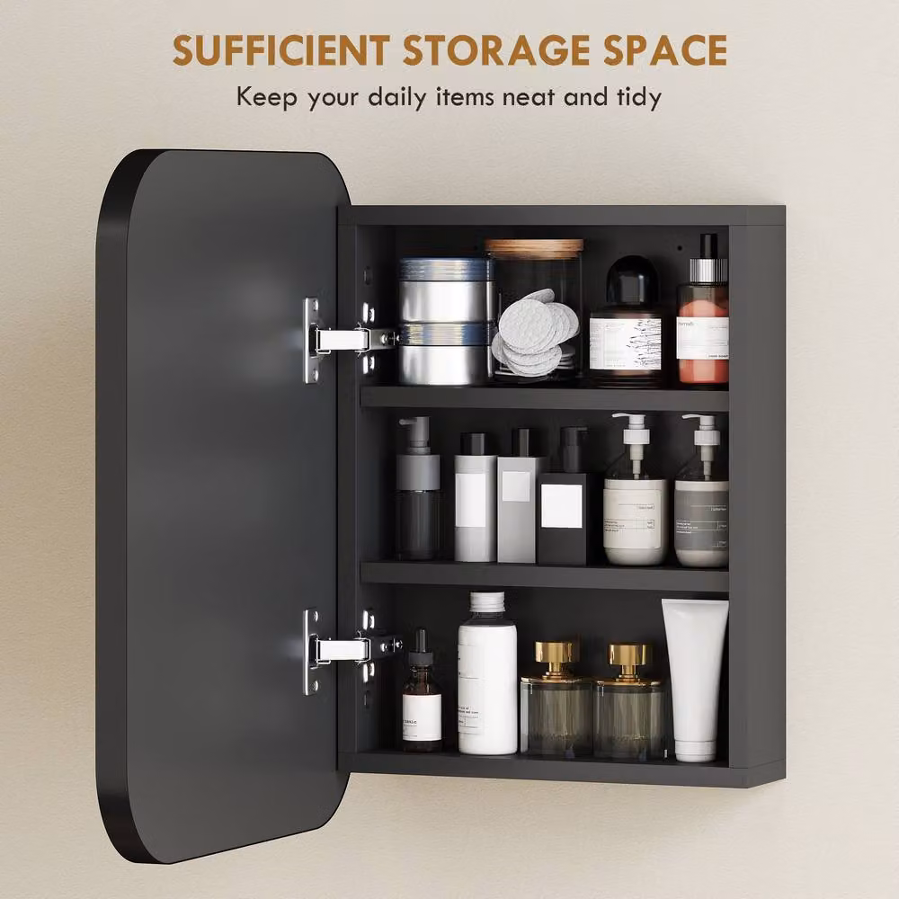 HOMCOM Modern Wall Mounted Black Bathroom Cabinet with Glass Hinged Soft Close Doors and Internal Shelves – 3