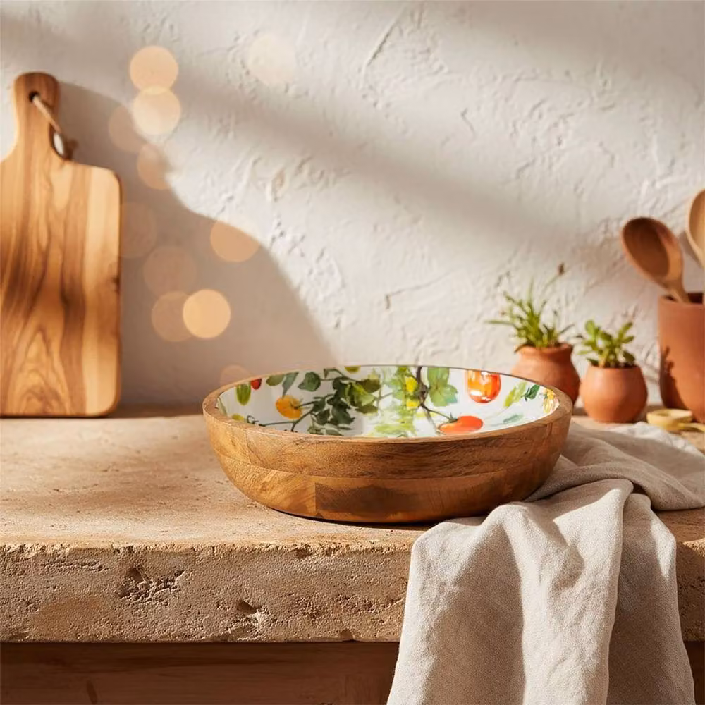 SPETLEK Set of 2 Mango Wood Tomato Enamel Serving Bowls in Brown and Multicolour – 2