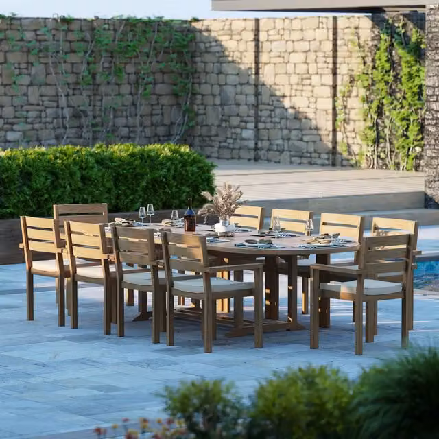 Eterna Home Grove Teak Garden Dining Table and 10 Seat Chair Set in Brown