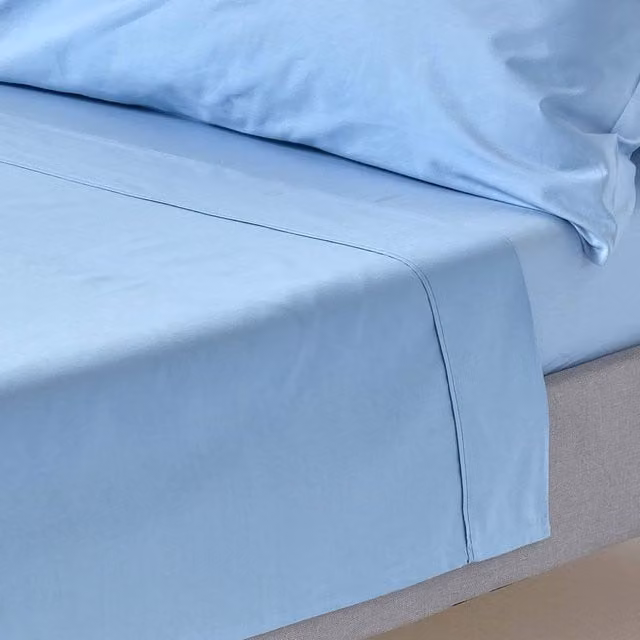 Homescapes 200 Thread Count Egyptian Cotton Percale Flat Sheet, Blue, W: 200 cm x L: 200 cm