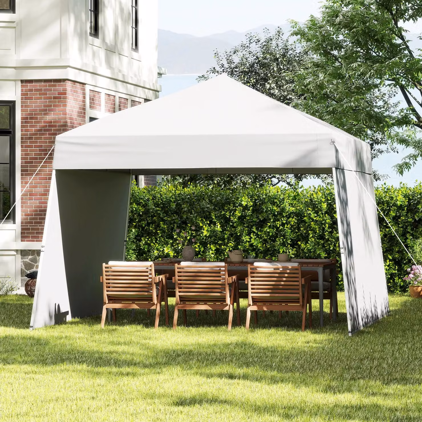 Gymax Pop up Canopy Tent with 2 Sidewalls, White Sun Shelter – 6