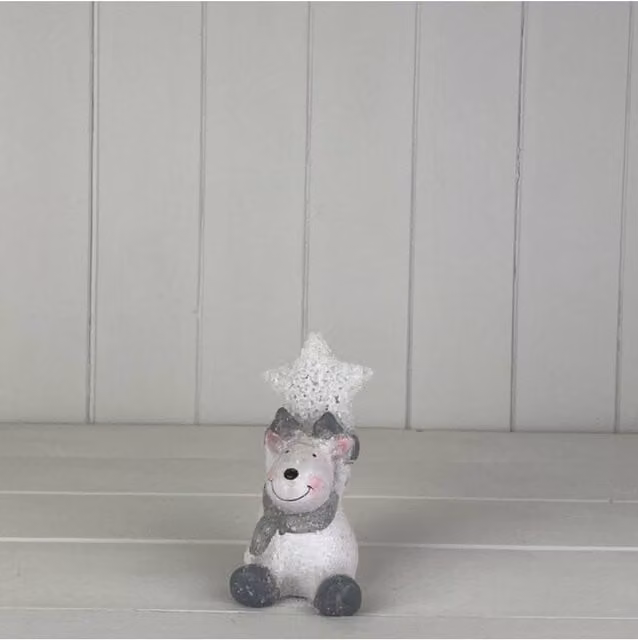 KDMD Small Grey Reindeer Tabletop Decoration Holding a Light Up Star