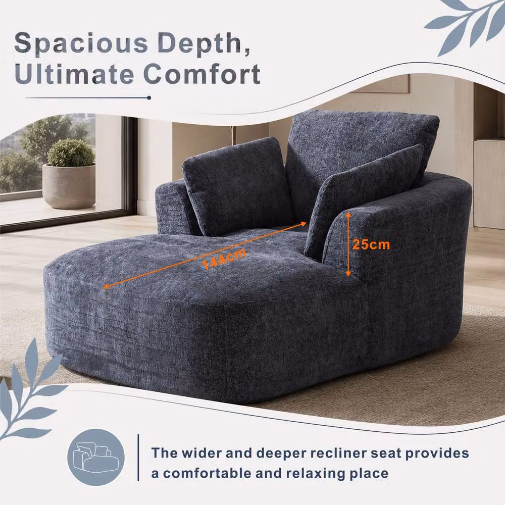 MIMO Grey Chenille Upholstered Indoor Chaise Lounge with 30D Foam – 3