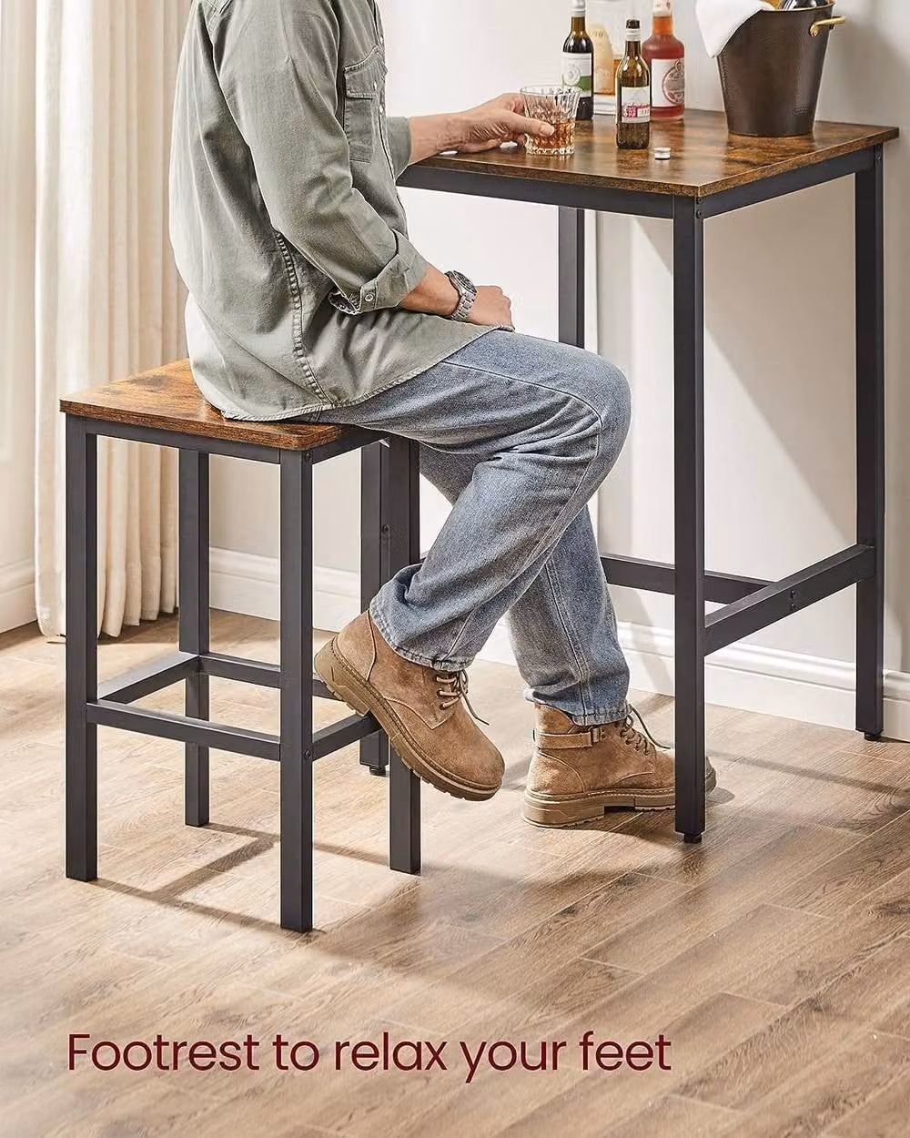 VASAGLE Brown Industrial Space Saving Bar Table and Stools Set – 4