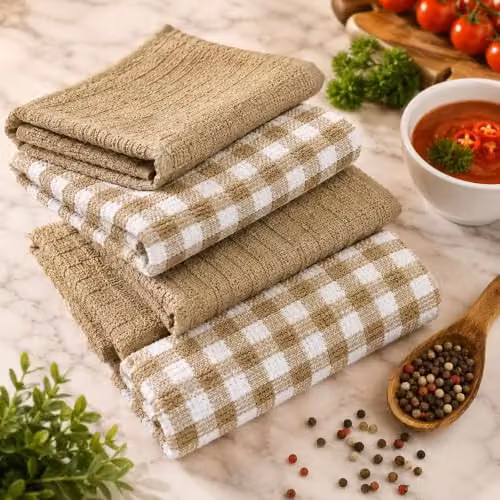 Casabella Pack of 6 Beige Cotton Terry Towelling Kitchen Tea Towels – 2