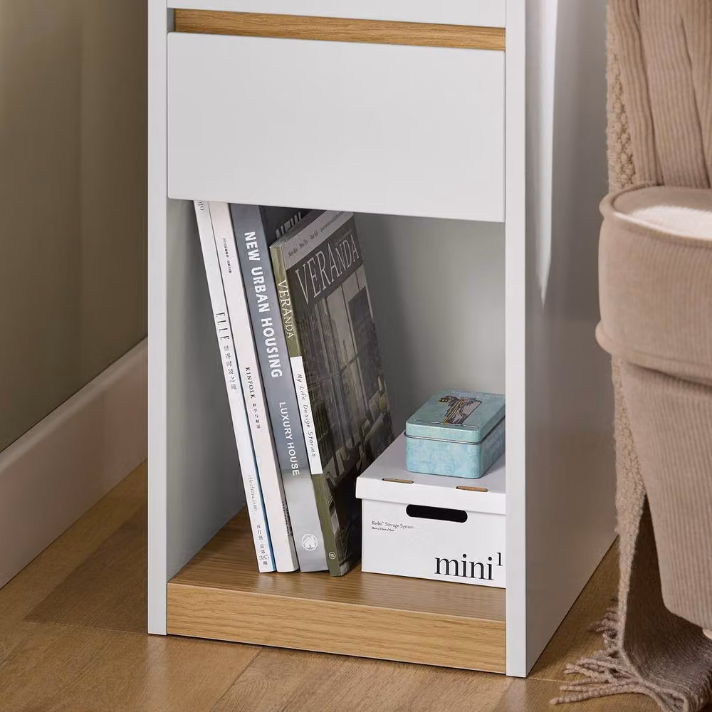 SoBuy Modern Compact Nightstand with Top Tray and Drawer in White – 6