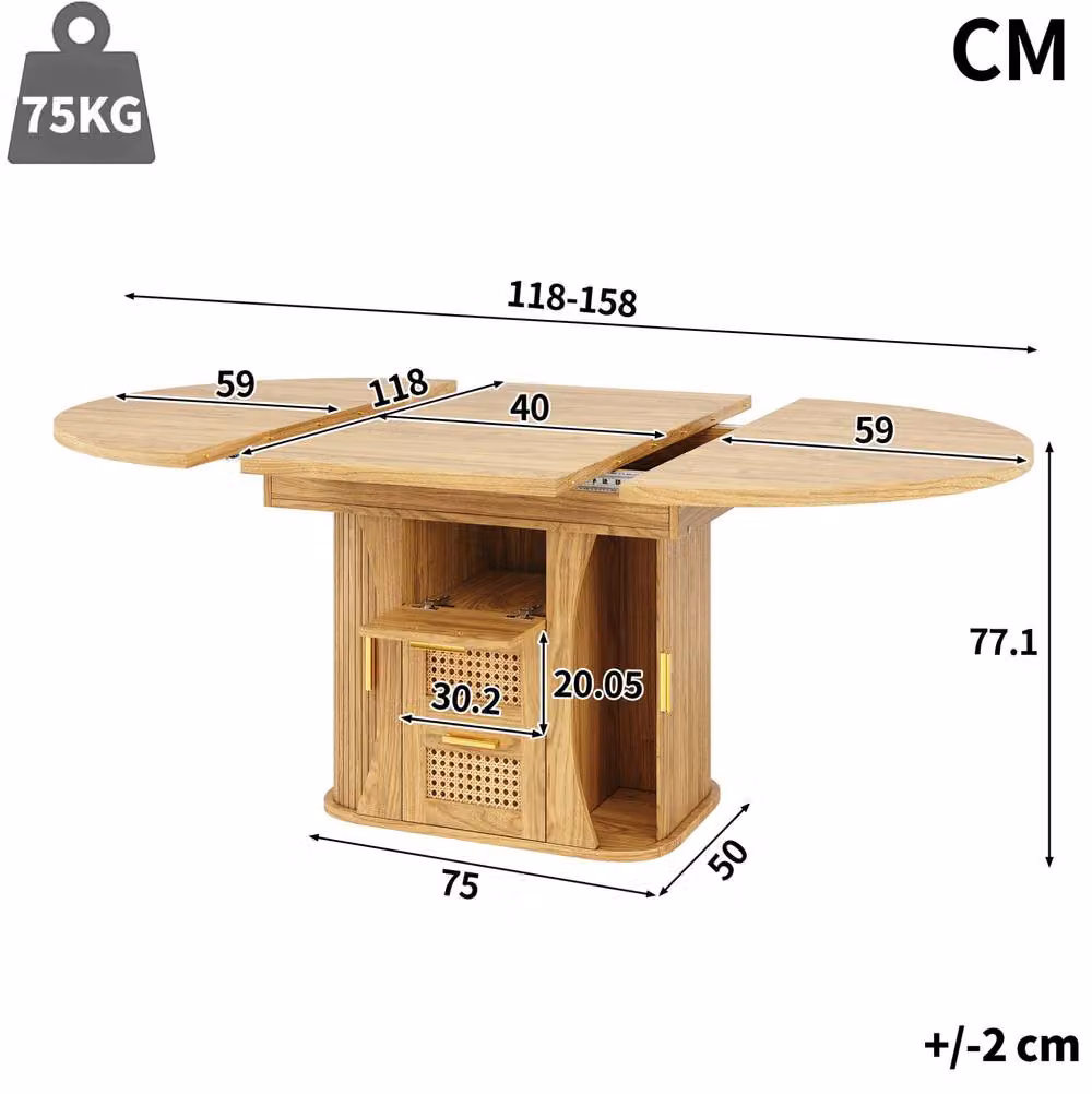 STILVORA Extendable Dining Table in Beige and Brown with Storage, H 77.1 cm x W 120 cm x D 75 cm – 2