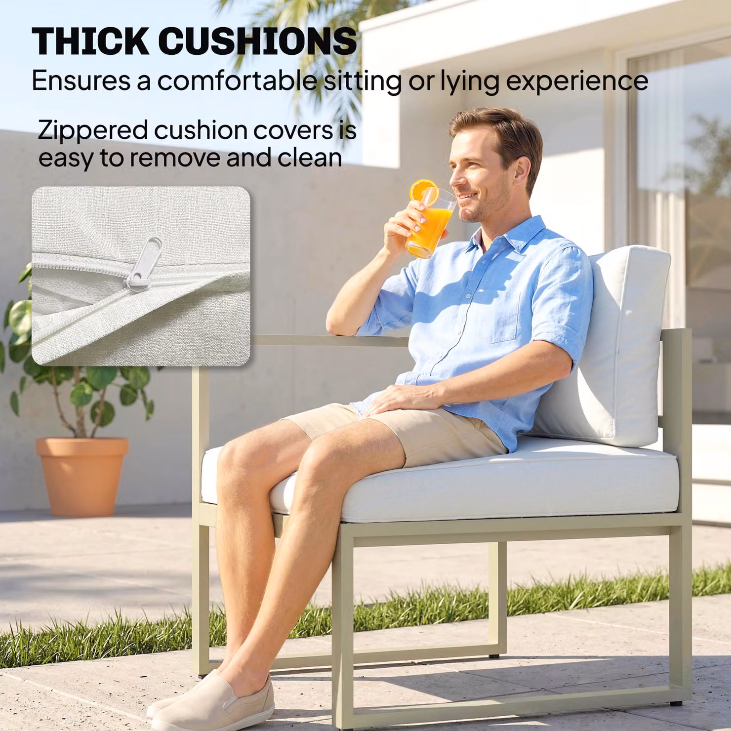 Outsunny 6 Piece L-Shape Garden Daybed Set with Coffee Table, White Powder Coated Aluminium Outdoor Sectional Sofa Set – 3
