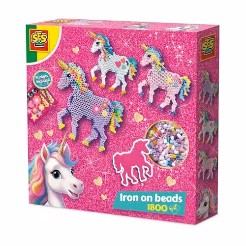 SES Creative 14728 Unicorn Fuse Beads Creative Craft Kit with 1800 Multicolour Beads for Kids Aged 5+