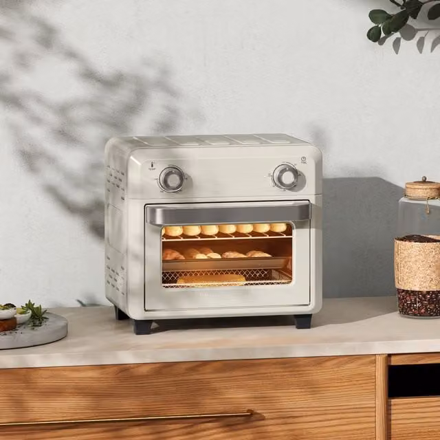 HOMCOM 10L Air Fryer Oven with Timer in Beige and White