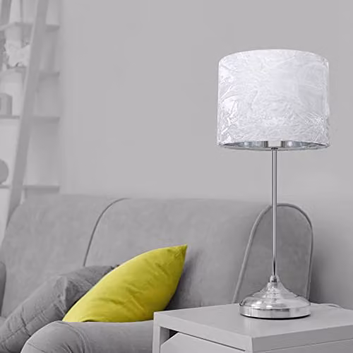 Happy Homewares Modern White Crushed Velvet Circular Drum Lampshade with Silver Inner – 3