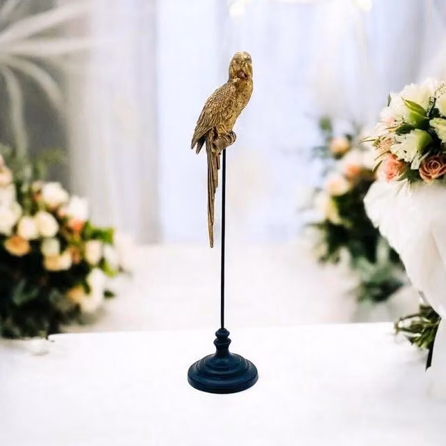 Minster Decorative Gold Parrot Metal Ornament, W: 23 cm, D: 23 cm, H: 98 cm