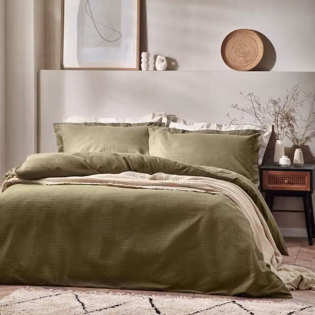 Terrys Green Waffle Textured Cotton Jacquard Duvet Cover Set