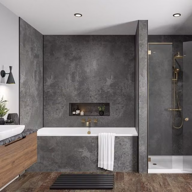 Wetwall Magma Stone Laminate Wall Panel, Grey Stone Look, W: 90 cm, H: 242 cm, D: 1.1 cm