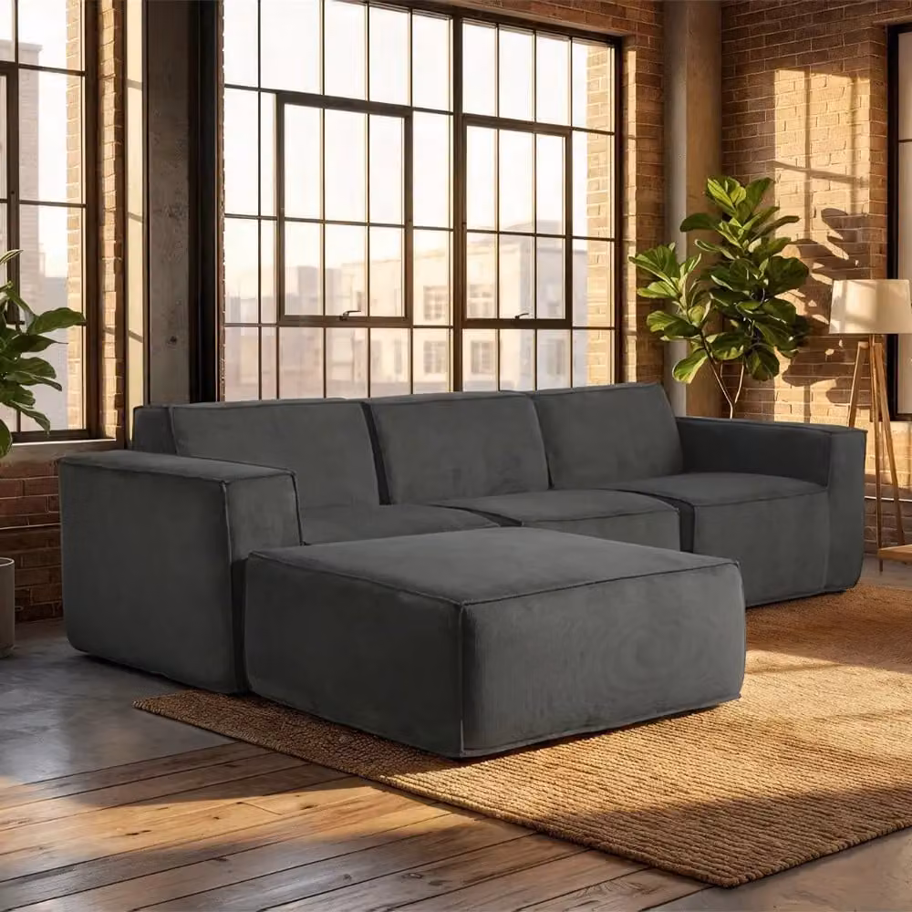 Furniture Maxi Hugspacee 3 Seater Corduroy Sofa with Matching Ottoman in Grey – 2