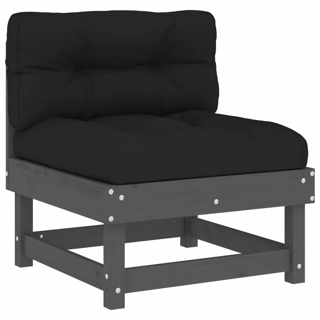 Berkfield Home Set of 2 Middle Sofas with Cushions in Grey Solid Pine Wood – 3