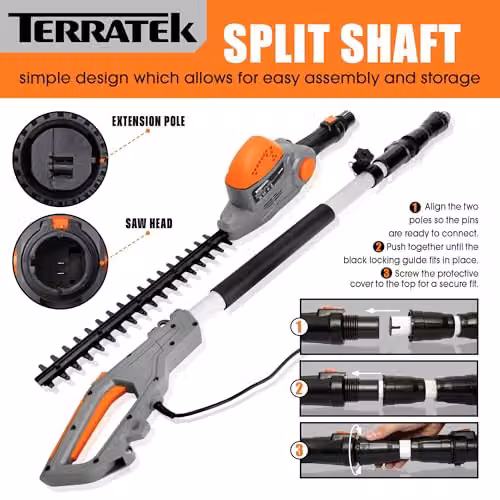 Terratek 550W Electric Long Reach Reciprocating Hedge Trimmer with 45cm Blade in Grey and Orange – 6