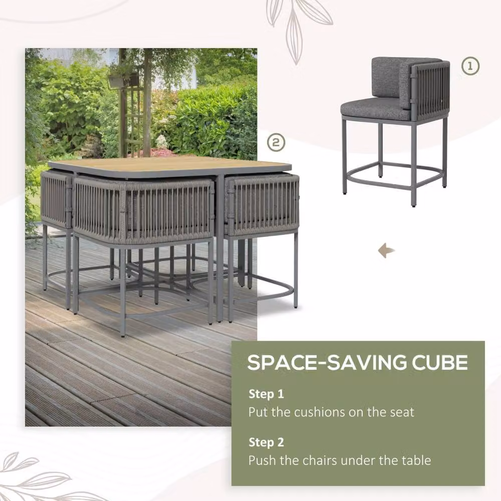 Wyld Haus Vidi 4 Seater Grey Rattan Style Cube Garden Dining Set with Cushions – 6