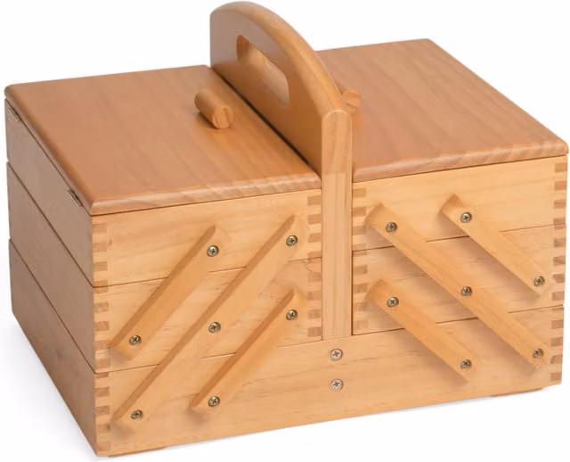 Hobbygift GB8450 Cantilever 3 Tier Sewing Box in Light Wood, W: 31 cm, H: 25.2 cm, D: 23 cm – 1