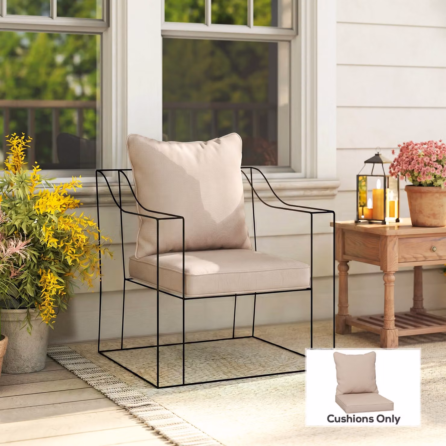 Outsunny Replacement Patio Chair Cushion Set in Beige with Water-Repellent Polyester Covers – 2