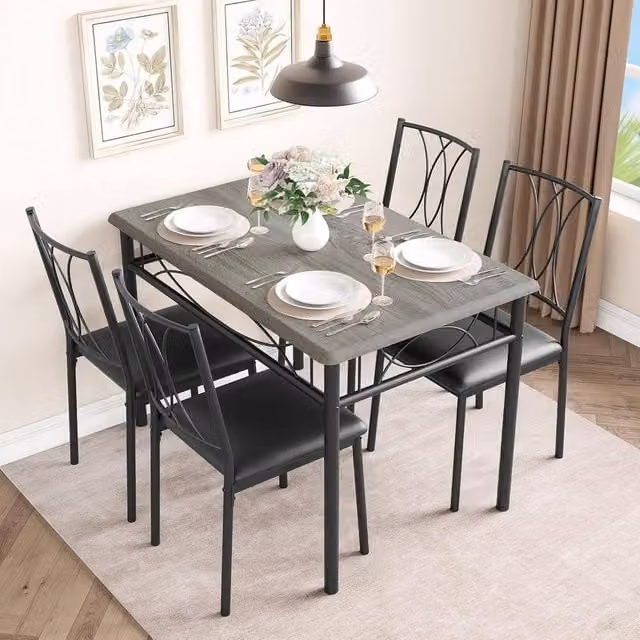 London Boutique 5-Piece Modern Dining Set with Rectangular Table and 4 Grey Upholstered Chairs