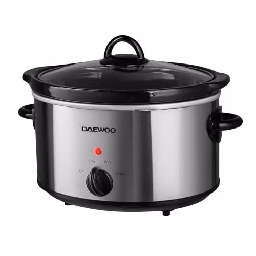 Daewoo 3.5L Slow Cooker in Silver and Black with Ceramic Bowl and Glass Lid – 7