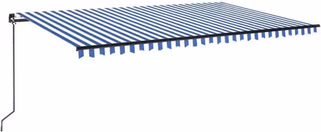 Berkfield Home Manual Retractable Awning with LED, Blue and White Striped Polyester, W: 500 cm, D: 300 cm