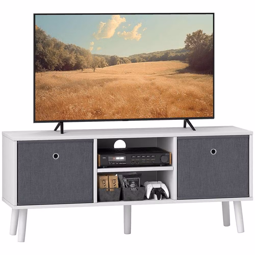 Wyld Haus Nirona Scandinavian TV Cabinet in White and Grey with Removable Fabric Drawers, Width: 110 cm – 2