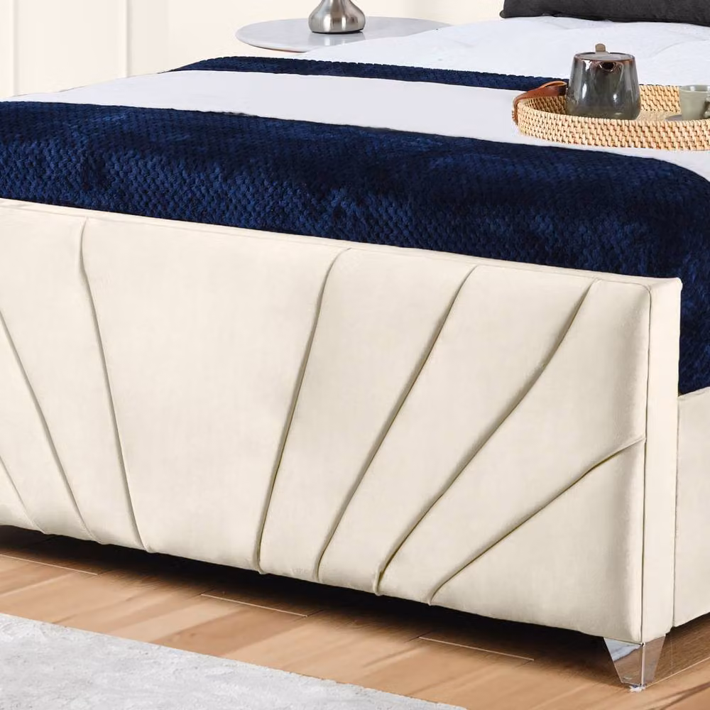 UK Bed Furniture Sunrise Upholstered Velvet Slatted Base Bed in Beige, W/D/H: 120 x 200 cm – 3