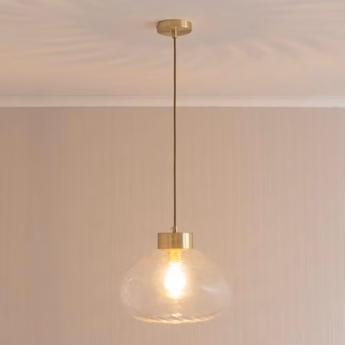 ValueLights Corinne Twill Clear Glass Ceiling Pendant Light with Brushed Gold Cap and Bulb Included – 2